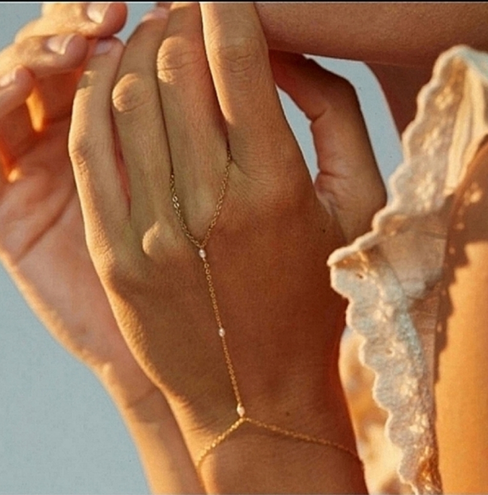 Anthropologie Triple Pearl Hand Chain
